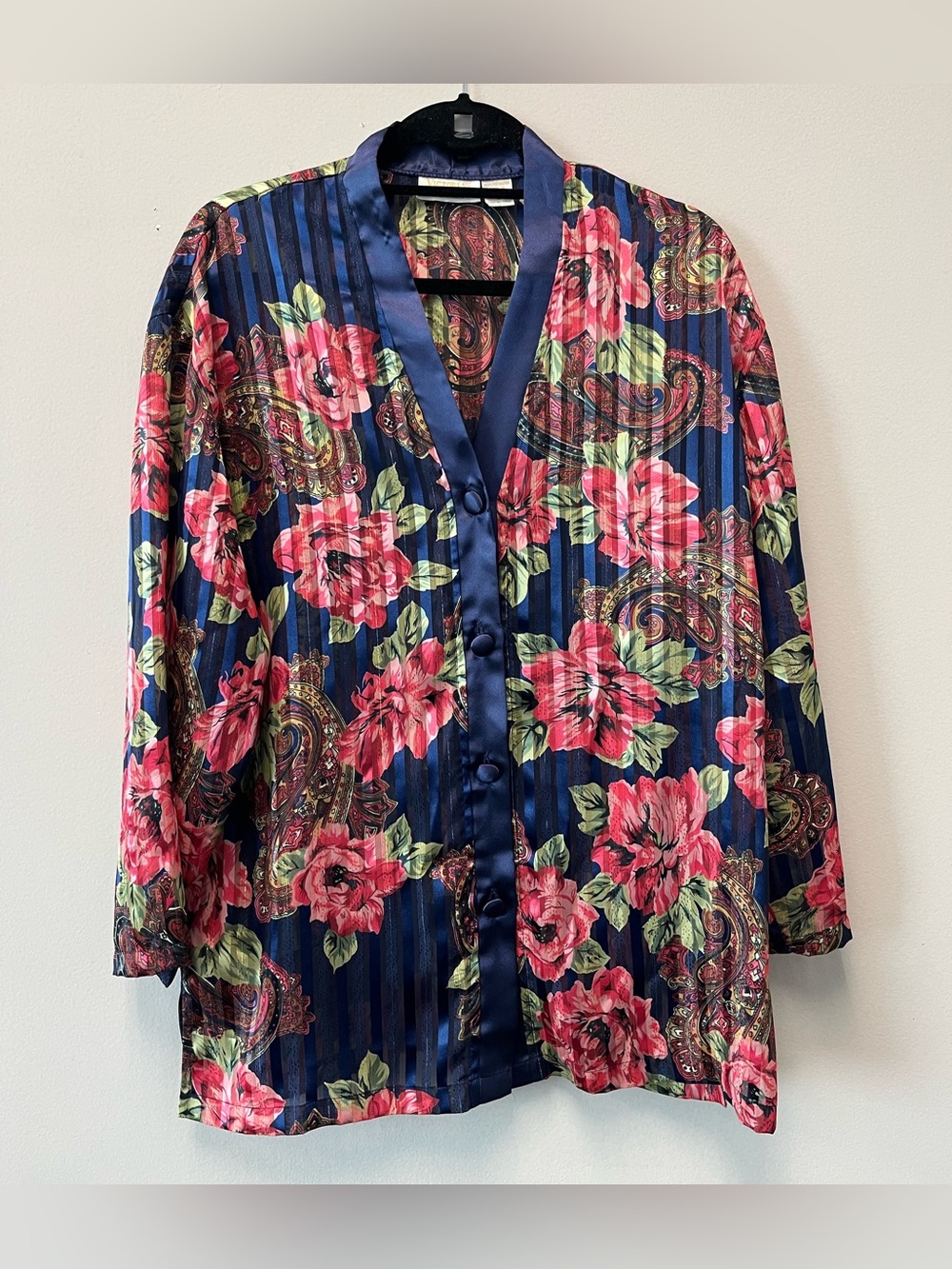 VTG Victoria’s Secret Sheer Floral Paisley Satin Trim Blouse Top—Small